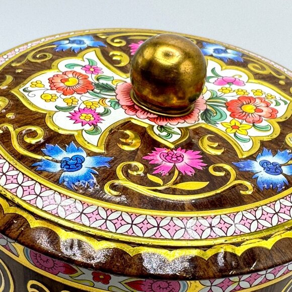 Vtg Daher Floral Tin Canister Lidded Container England Shabby Chic Rose Gold - Picture 6 of 9